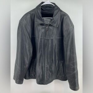 Lucky Leather Bomber Jacket Black Plus 2XL Removable Fleece Liner Zip Pockets